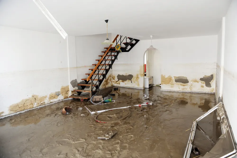 Cave inondée, l’eau arrive à mi-hauteur de l’escalier