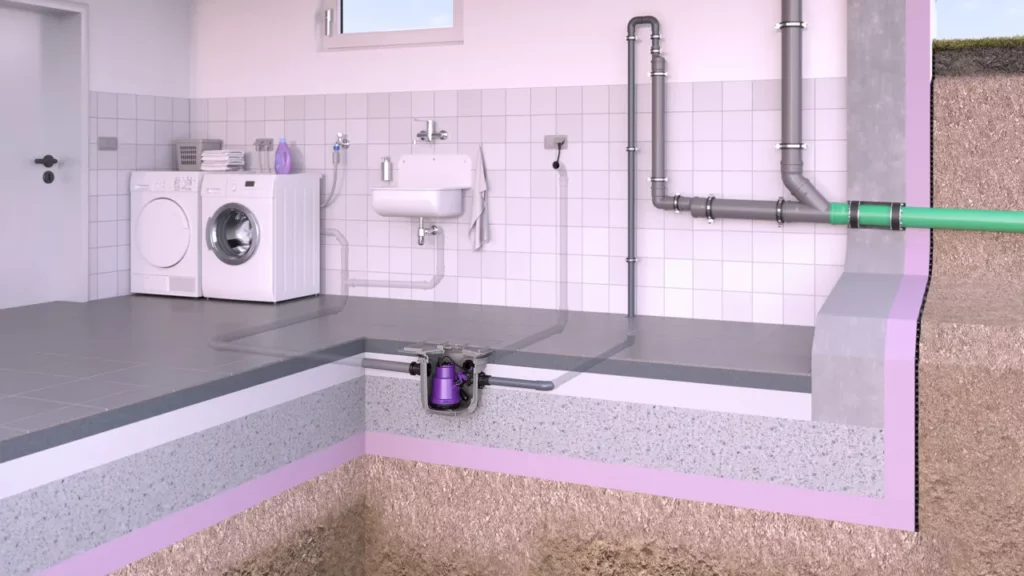 Petit poste de relevage posé derrière un WC